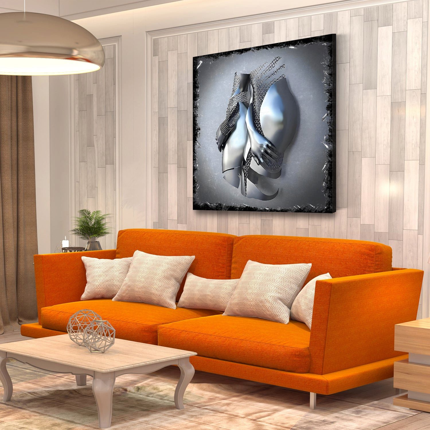 Artedinoi Leinwandbild Metallfigur modern 2 Körper Silber Leinwandbild Wandbild abstrakt
