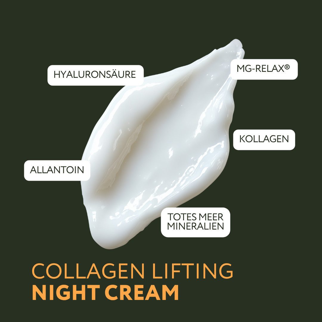 DR. SEA Nachtcreme Kollagen Lifting Nachtcreme MG Relax, Anti-Falten mit Hyaluron und Magnesium-Lotus Komplex