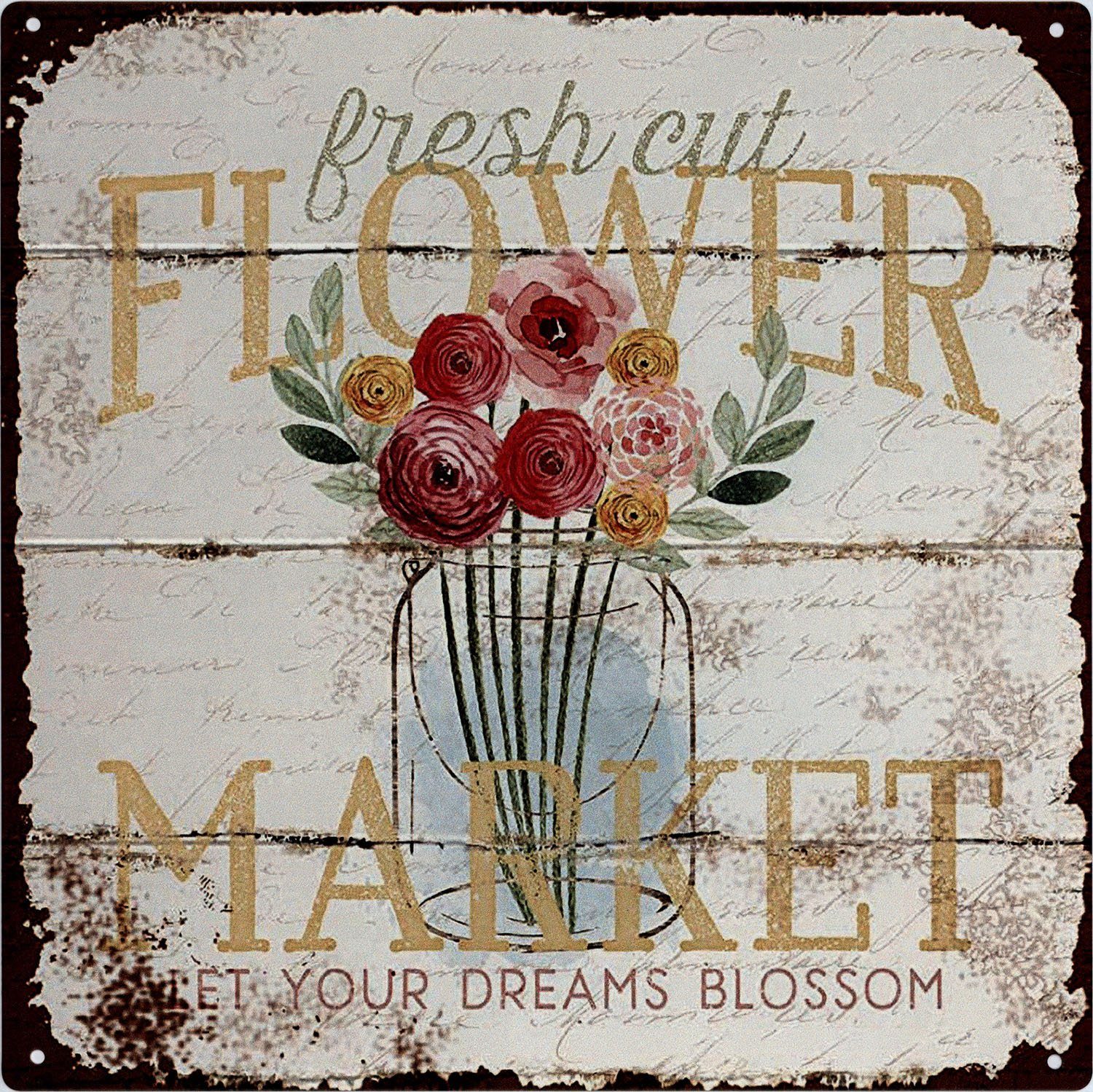 Metallschild Blechschild fresh cut Flower Market