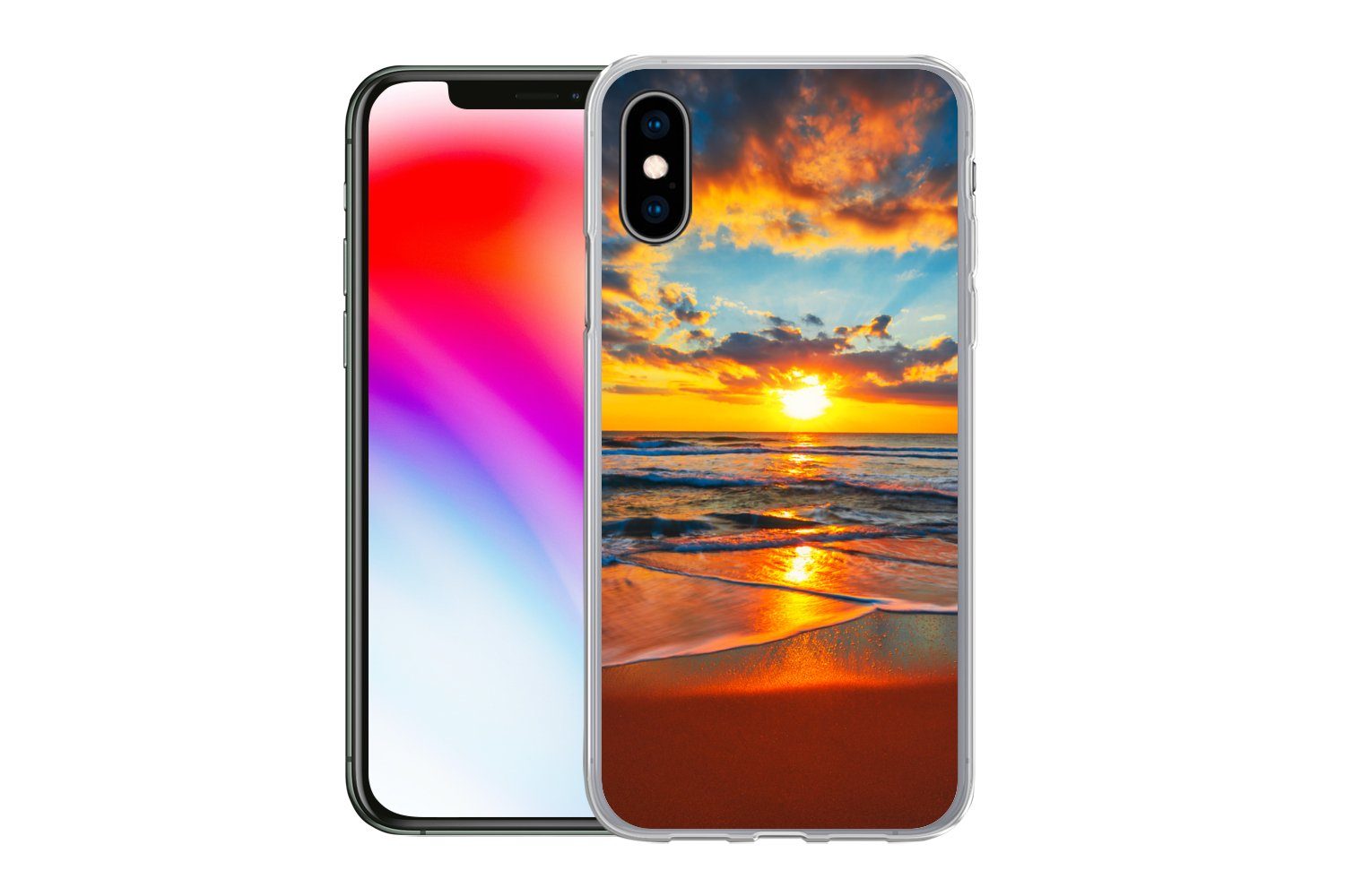 MuchoWow Handyhülle für Apple iPhone X Meer - Sonnenuntergang - Strand - Wolken - Orange, Smartphone-Bumper, Print, Handy Schutzhülle Dünn