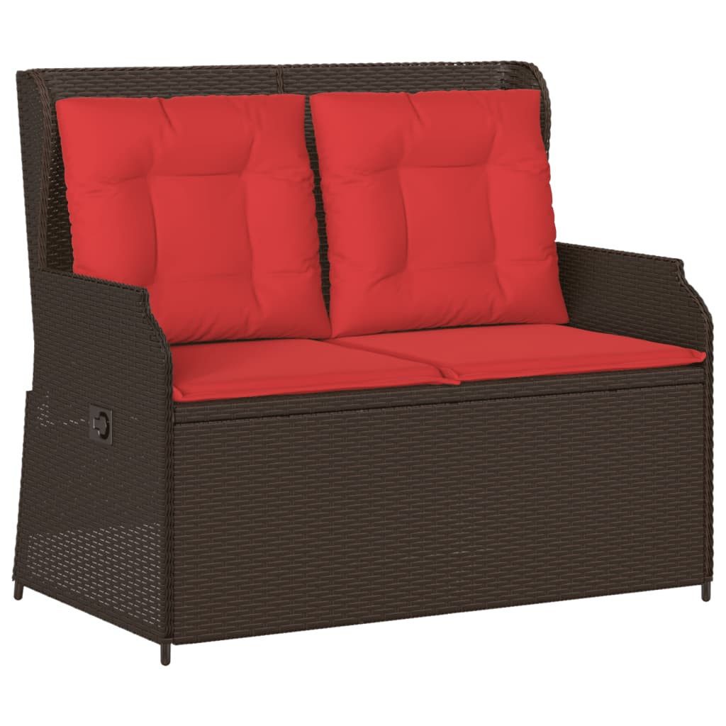 vidaXL Loungesofa Gartenbank mit Liegefunktion und Kissen Braun Poly Rattan, 1 Teile