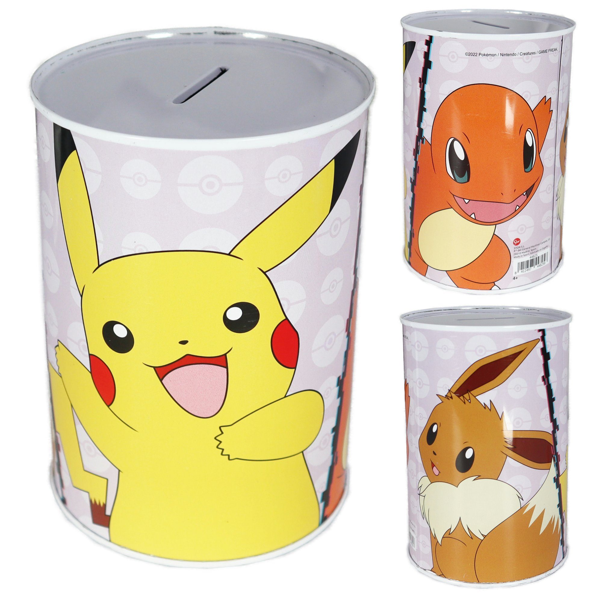 POKÉMON Spardose Pokemon Pikachu Evoli Glumanda XL Spardose aus Weißblech