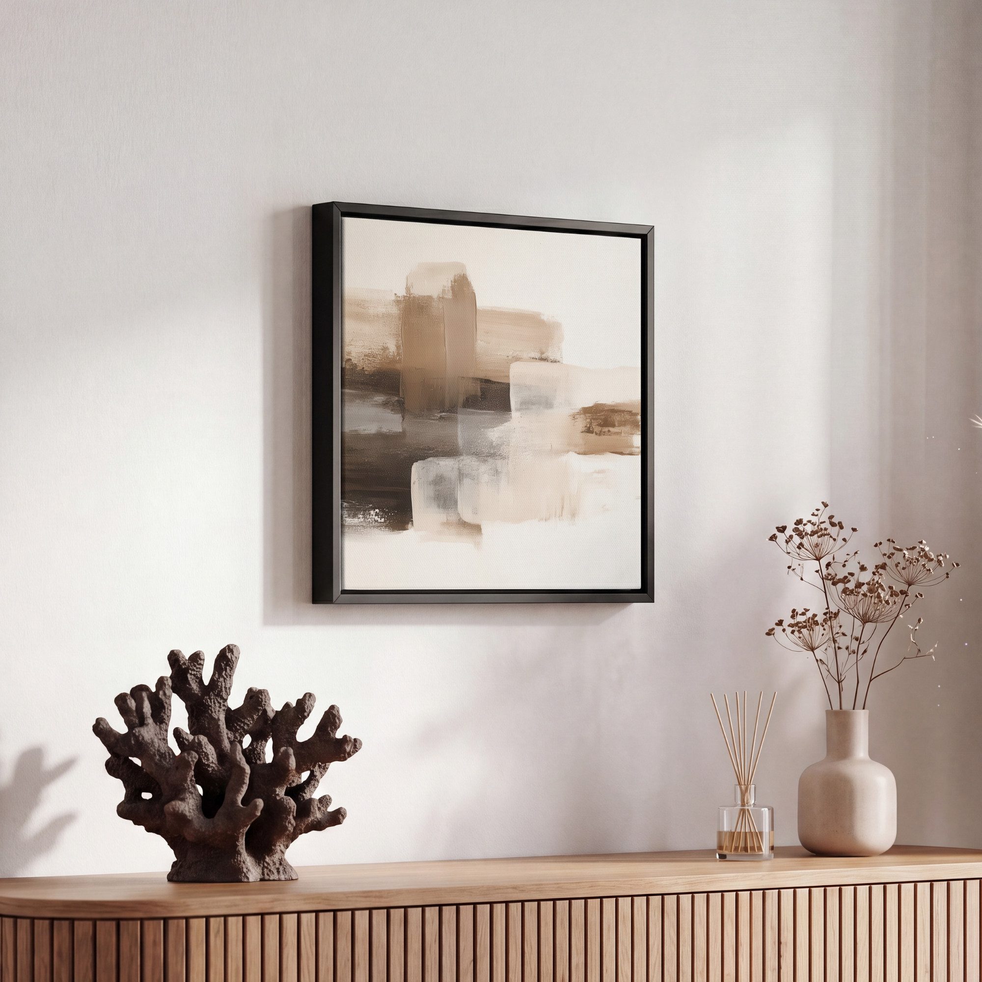 OneMillionCanvasses® Leinwandbild mit Rahmen - Pinselstriche - Abstrakte Landschaft - Ruhe, Fotodruck (1 St), Leinwand Bilder Klein, Wand Dekoration Aesthetic 2 – Bild 5 von 5