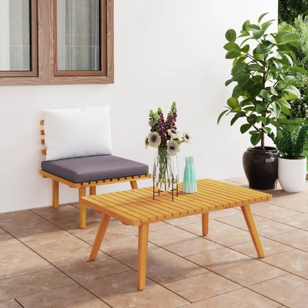 vidaXL Loungesofa 2-tlg. Massivholz Teile Garten-Lounge-Set mit Kissen 1 Akazie