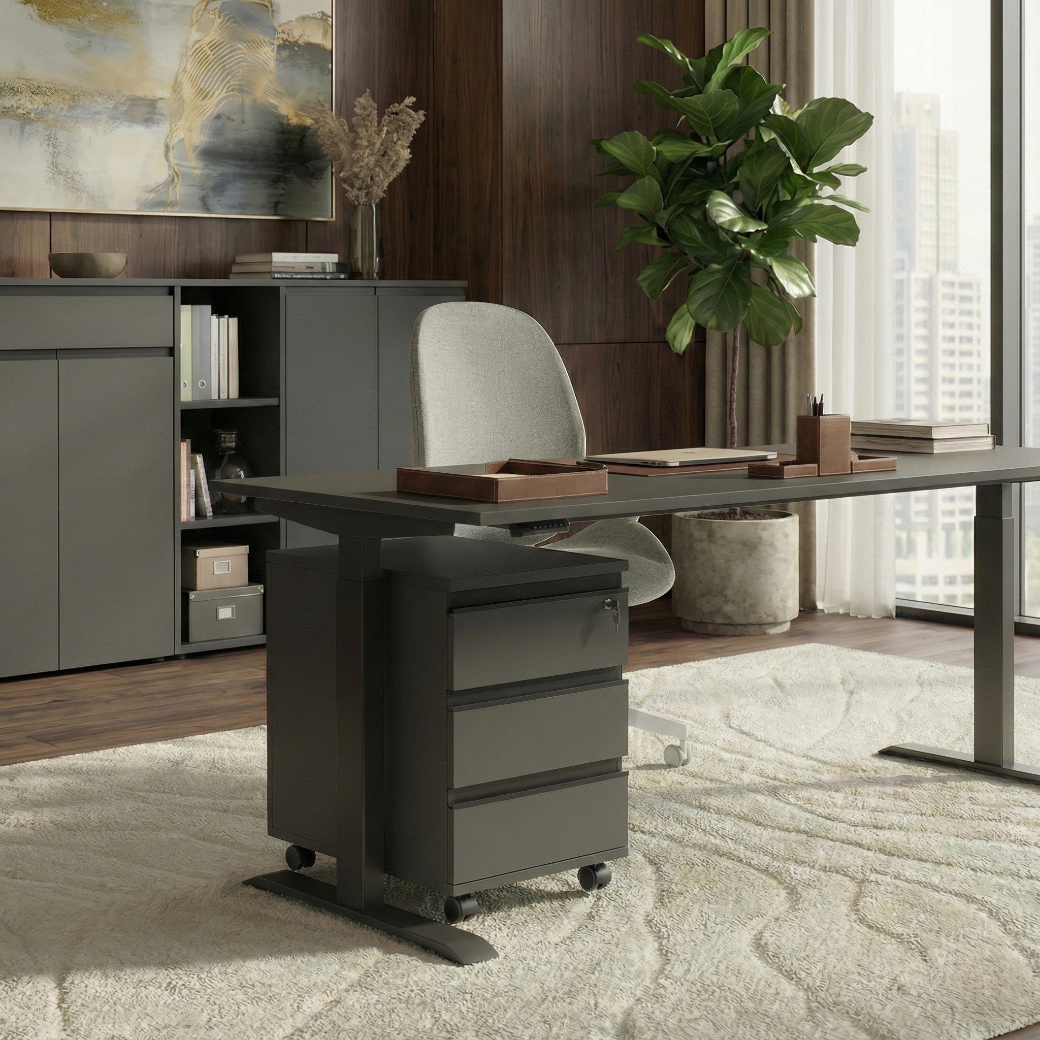 KADIMA DESIGN Schreibtisch Bürotisch Höhenverstellbar (68-91 cm) "Stuttgart" Arbeitstisch Büro (Nivellierbare Gleiter, Styroporfrei, Made in Germany Büromöbel Modern), Mechanisch 68-91cm (Raster/Manuell), C-Fuß Gestell (Mehr Beinfreiheit)