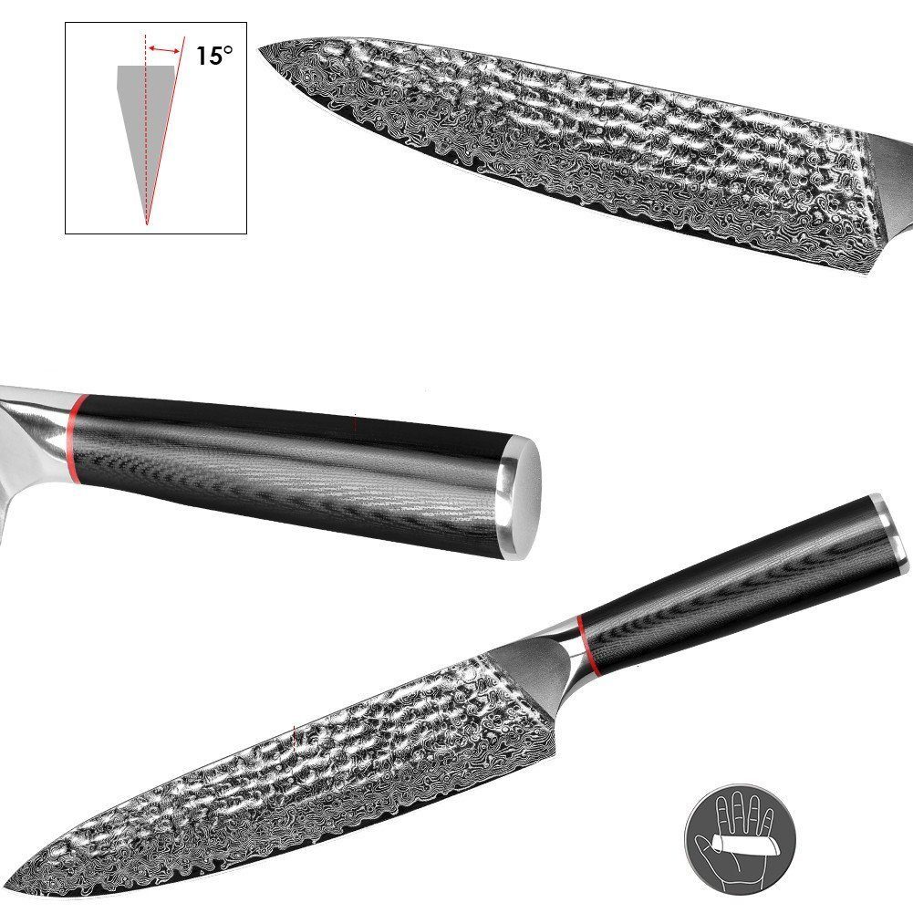 KingLux Damastmesser Küchenmesser Kochmesser 67 Schichten Damaststahl Holzgriff