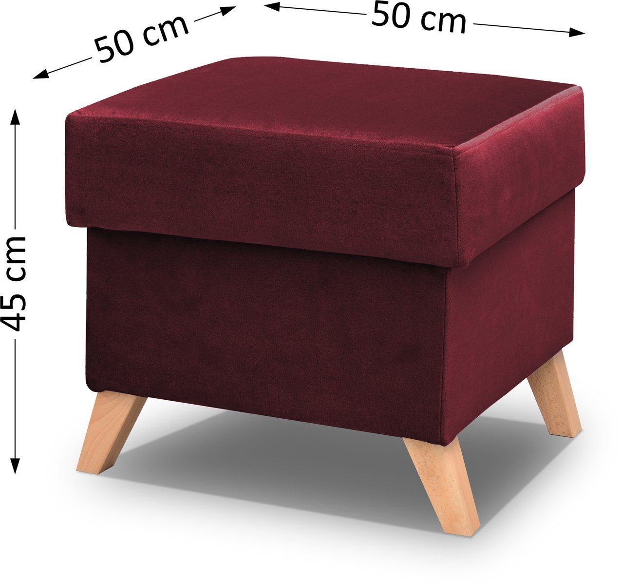 nur Wellenfedern, Set Auswahl, - Sessel rot VINCI - zur Ecksofa, Puff oder Polsterecke Puff, Skandinavisches Beautysofa Holzbeine