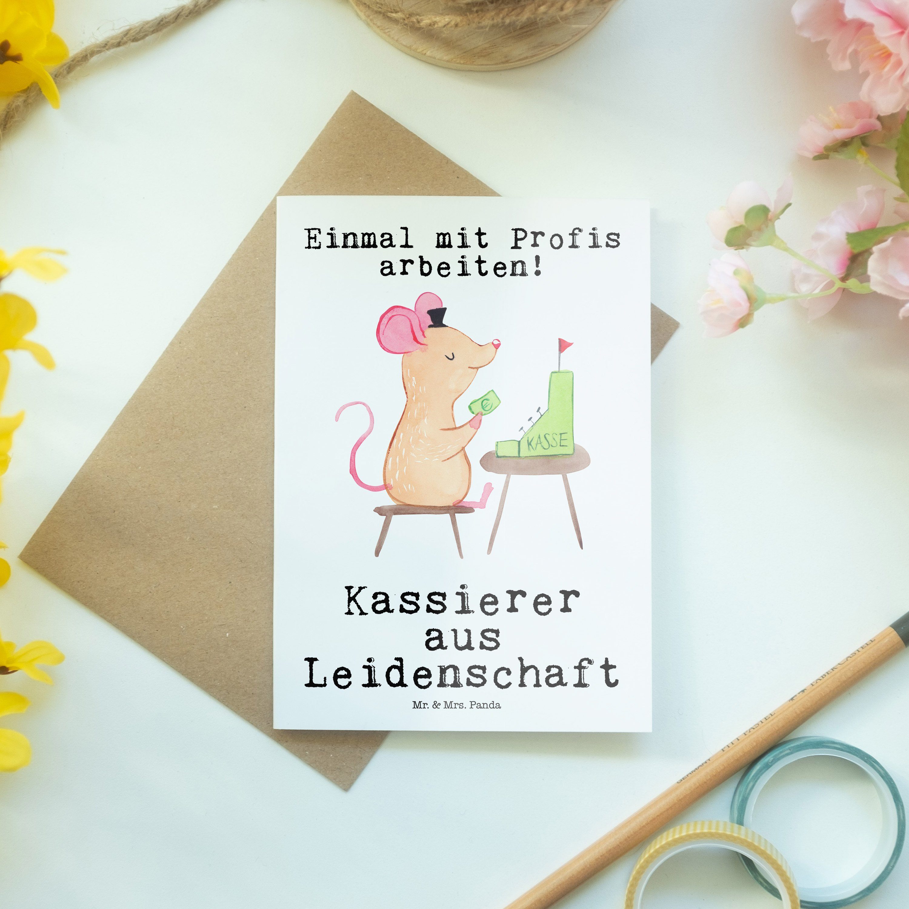 Weiß & Geschenk, aus - Mrs. Leidenschaft Panda Dankeschön, Grußkarte - Mr. Kassierer Mitarbeiter