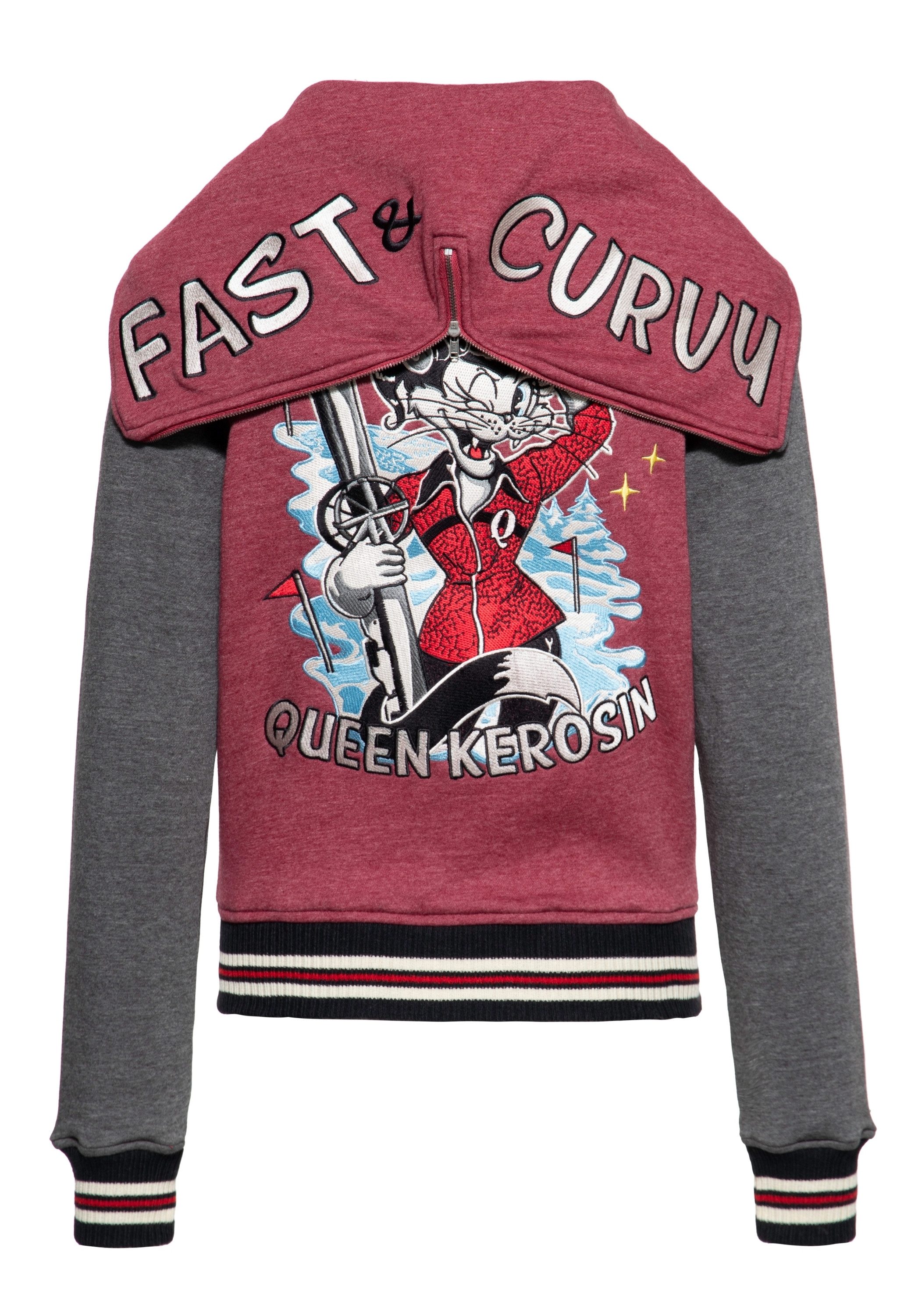 QueenKerosin Collegejacke Fast & Curvy (1-St) mit 2-in-1 Kapuze
