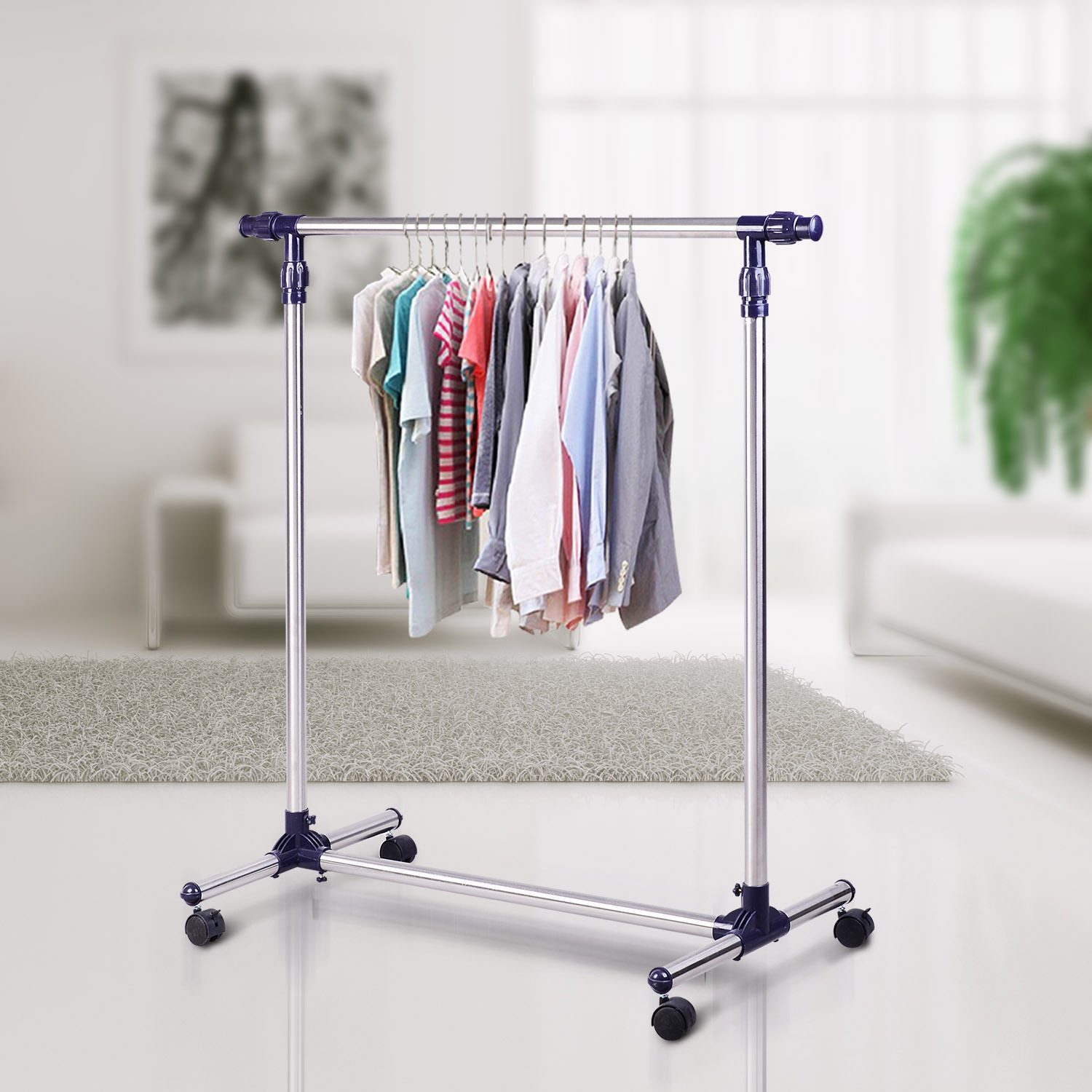 HOMCOM Kleiderständer Wäscheständer Garderobe für Eingangsbereich Edelstahl, (Set, 1 St., Kleiderständer), Garderobenständer mit Rollen Höhenverstellbare Kleiderstange