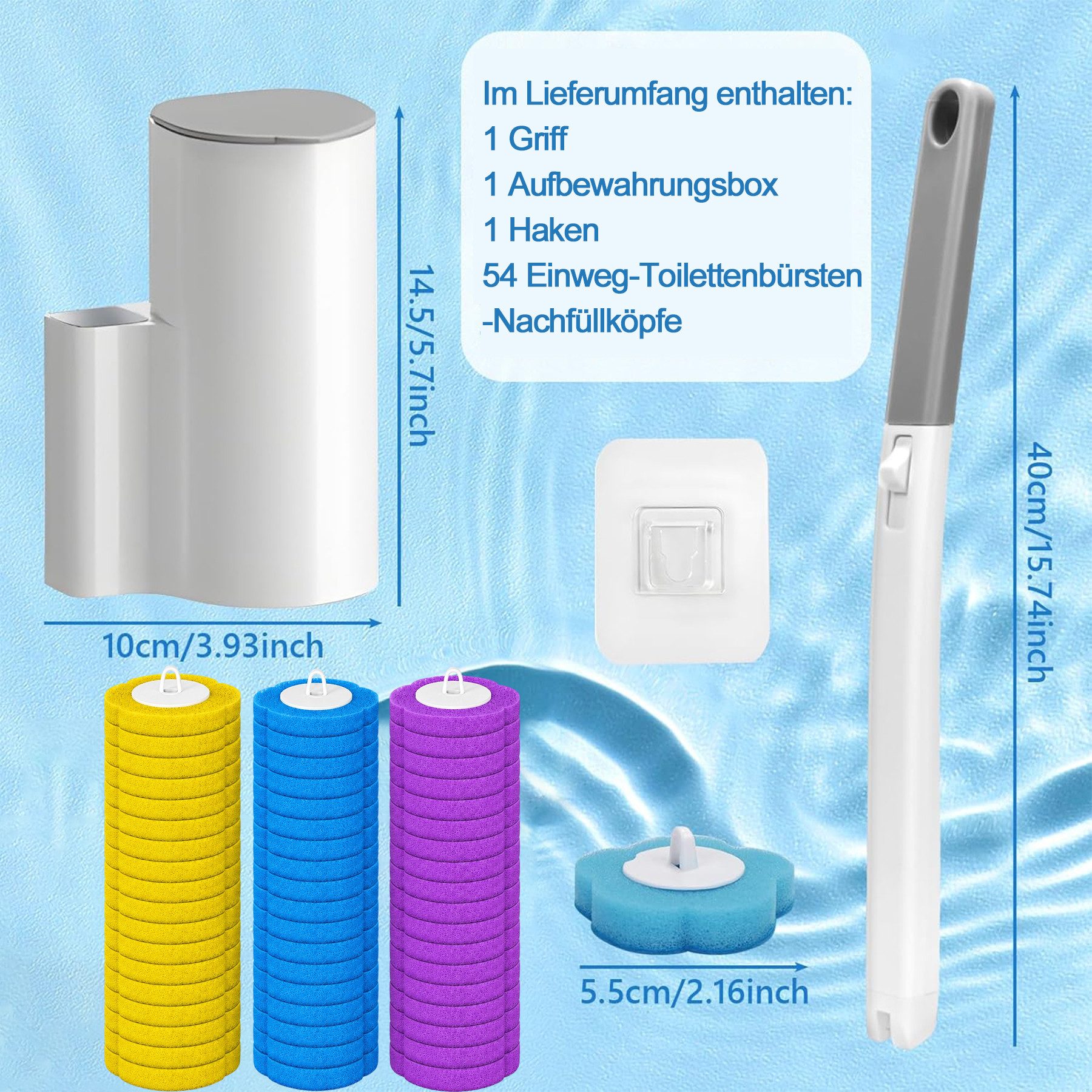 Mutig WC-Reinigungsbürste WC Bürsten Set Einweg mit 54 Stück WC Reiniger, (Klobürste mit verlängertem Griff und Wandhalterung, 54-tlg), Toilettenbürste für Bade – Bild 4 von 5
