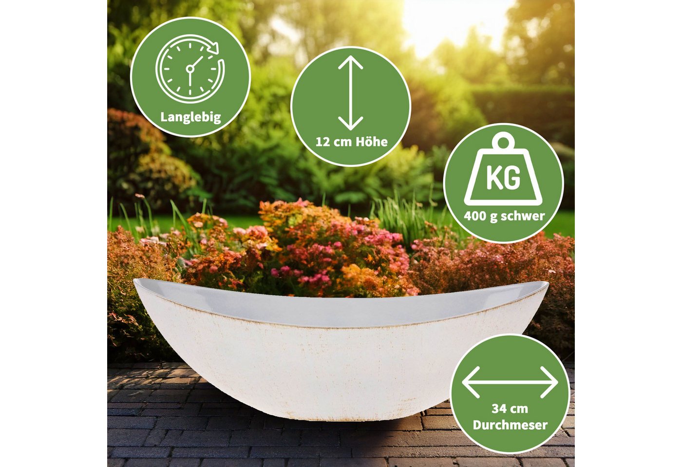 Thumbnail - matches21 HOME & HOBBY Blumentopf Große Vintage Outdoor Pflanzschale oval 34 cm creme-weiss (1 St), Längliche Deko-Schal...