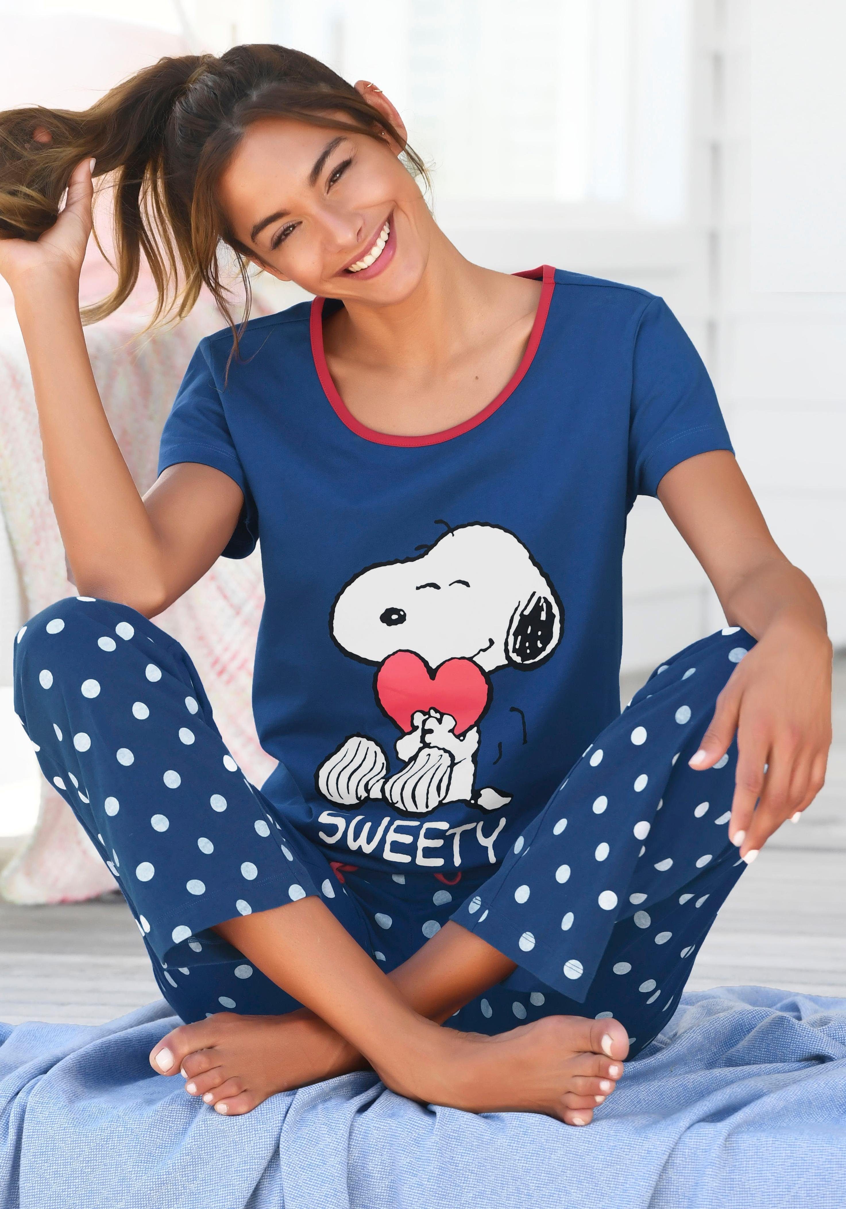 Stück) 1 Snoopy-Druck (2 Pyjama tlg., Pünktchen-Hose PEANUTS mit und