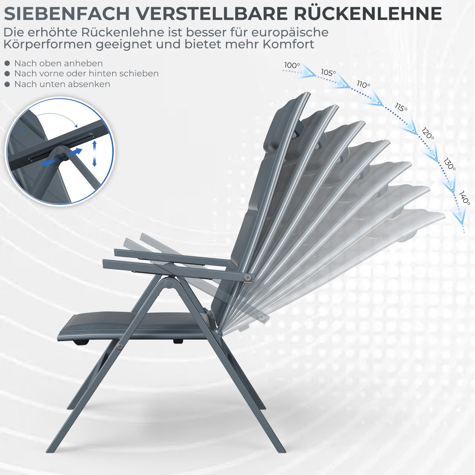 HOMALL Garten-Essgruppe Gartenmöbel Set aus klappbarer Armlehnstuhl und Aluminium Gartentisch, (7-tlg., 6 Klappstuhl (bis 160kg), 1Tisch (bis 100kg), Aluminium, – Bild 5 von 5