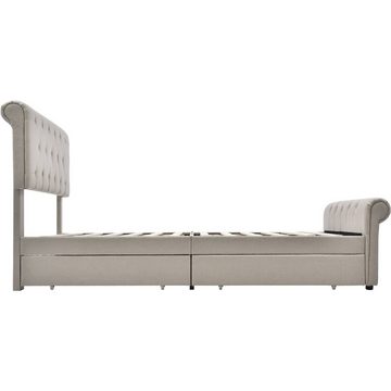 WISHDOR Polsterbett Einzelbett Doppelbett Polsterbett Chesterfield Funktionsbett Holzbett (Massivholzbett Bett, Natur Farbe Mit Bettgestell und Schubladen), Speicherdesign, für Schlafzimmer