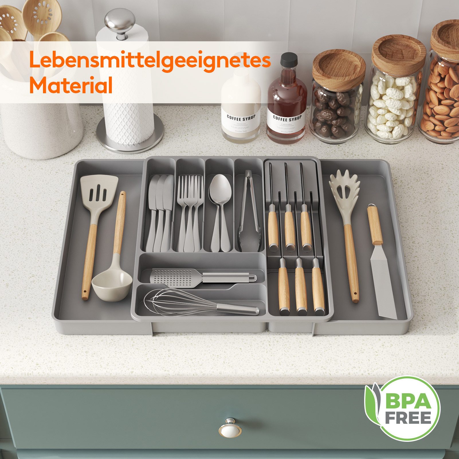 Lifewit Besteckeinsatz Erweiterbarer Besteckkasten mit herausnehmbarem Messerblock (2 St) – Bild 5 von 5