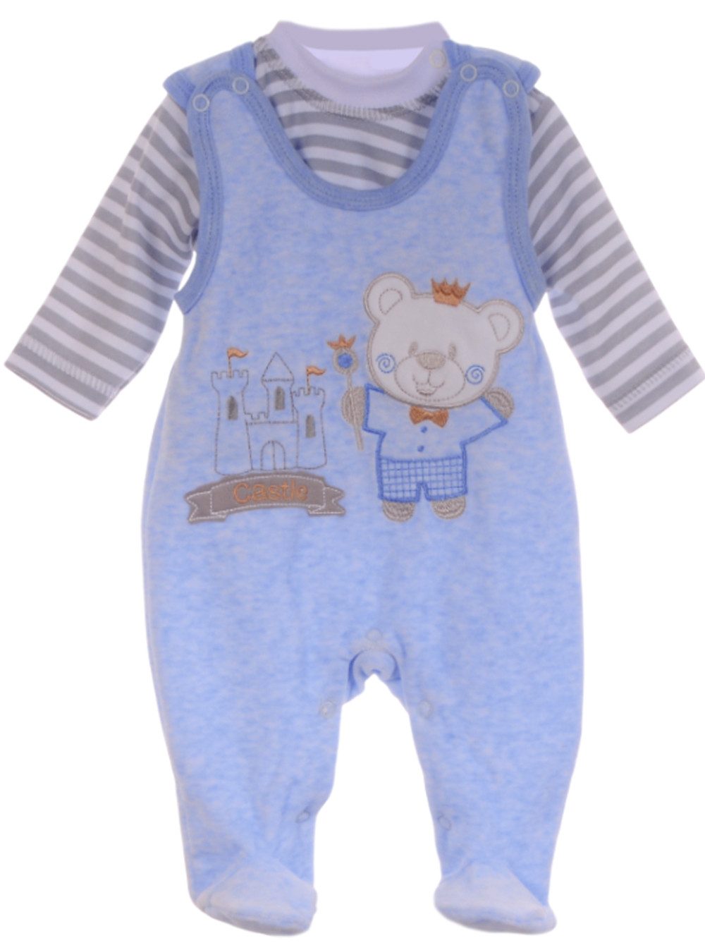 La Bortini Strampler Baby Stramplerhose aus Velours und Langarmshirt Anzug kuschelig weich, warm, 44 50 56 62 68 blau grau