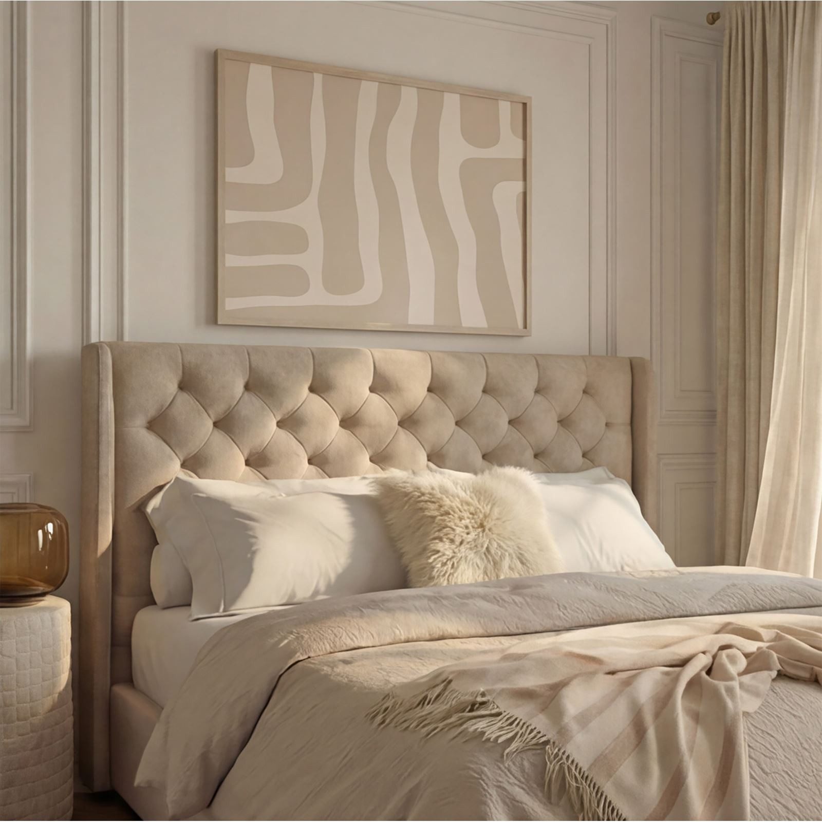 IDIMEX Polsterbett SAMPERI, Bett 180x200 cm mit Lattenrost und Chesterfield Steppung Samt Beige