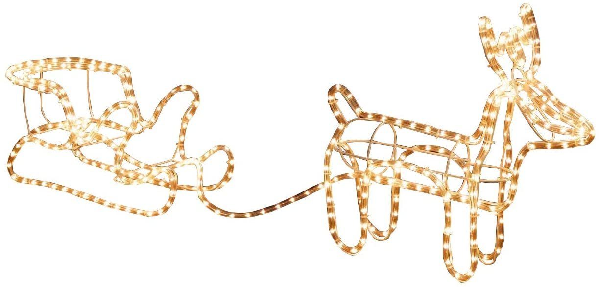 SELF IMPORT AGENCIES LED Dekofigur Rentier mit Schlitten, Lichterschlauch, warm-weiß