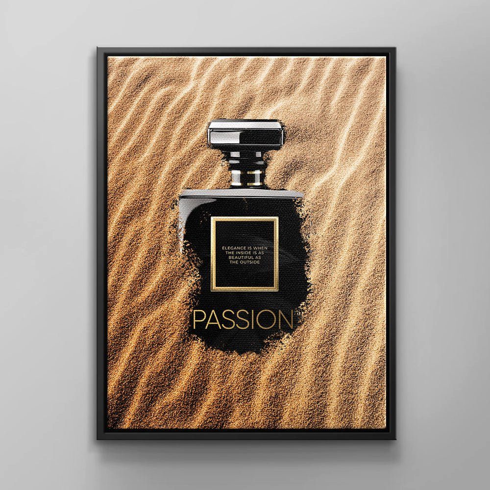 DOTCOMCANVAS® Leinwandbild, SAND, Premium Leinwandbild Parfum Motiv - Pure Passion schwarzer Rahmen