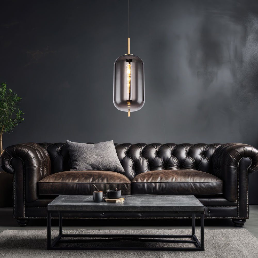 GLOBO LIGHTING Hängeleuchte, Leuchtmittel nicht inklusive, Hängelampe Pendelleuchte Deckenlampe Messing Glas Rauch H 120 cm