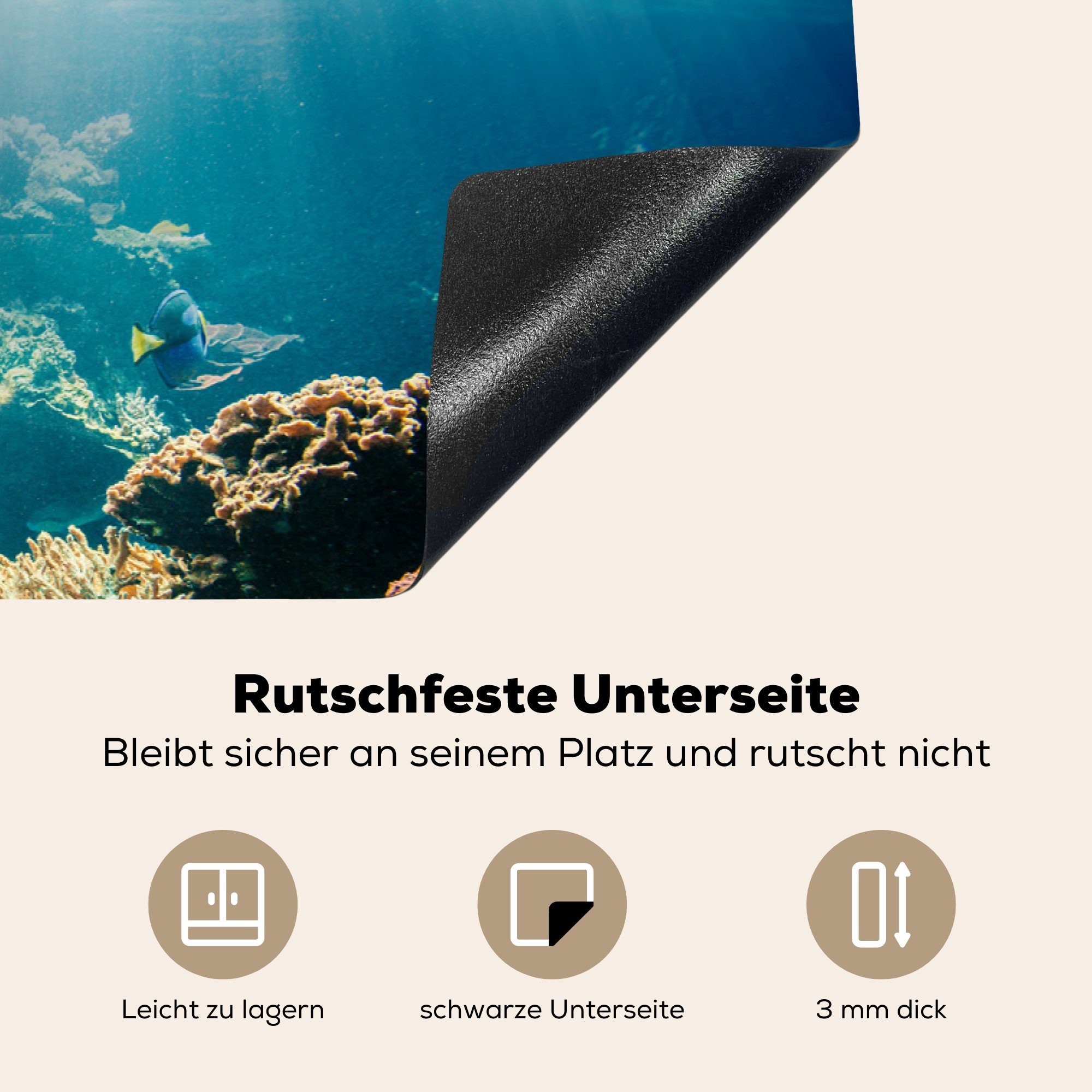 Sonne, MuchoWow Herdblende-/Abdeckplatte Vinyl, 81x52 Induktionskochfeld - - cm, Koralle für Schutz tlg), Meer Ceranfeldabdeckung küche, (1 die