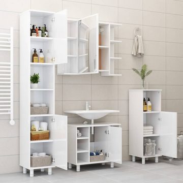 DOTMALL Badezimmer-Set Badezimmerschrank Hochglanz-Weiß 30x30x179 cm Holzwerkstoff