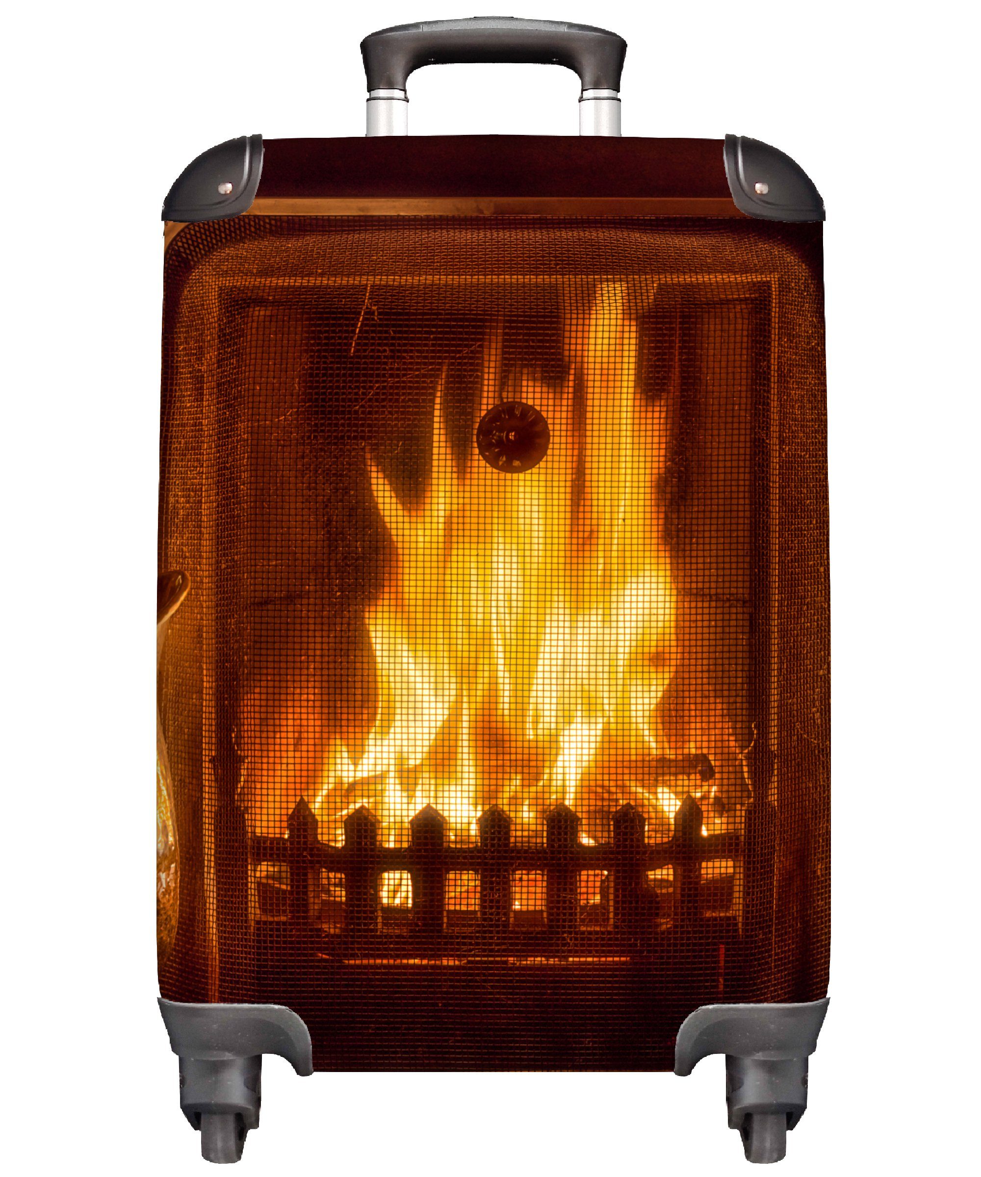 MuchoWow Handgepäckkoffer Ein Kamin mit einem warmen Feuer, 4 Rollen, Reisetasche mit rollen, Handgepäck für Ferien, Trolley, Reisekoffer