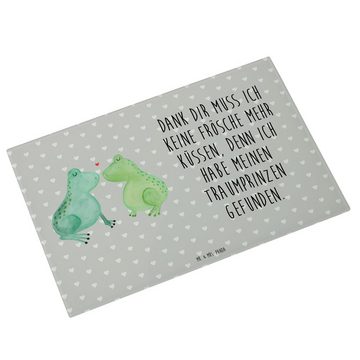Mr. & Mrs. Panda Servierbrett Frosch Liebe - Grau Pastell - Geschenk, Verliebt, Schneidebrett, Jahr, Premium Glas, (1-St), Rutschfeste Gummifüße