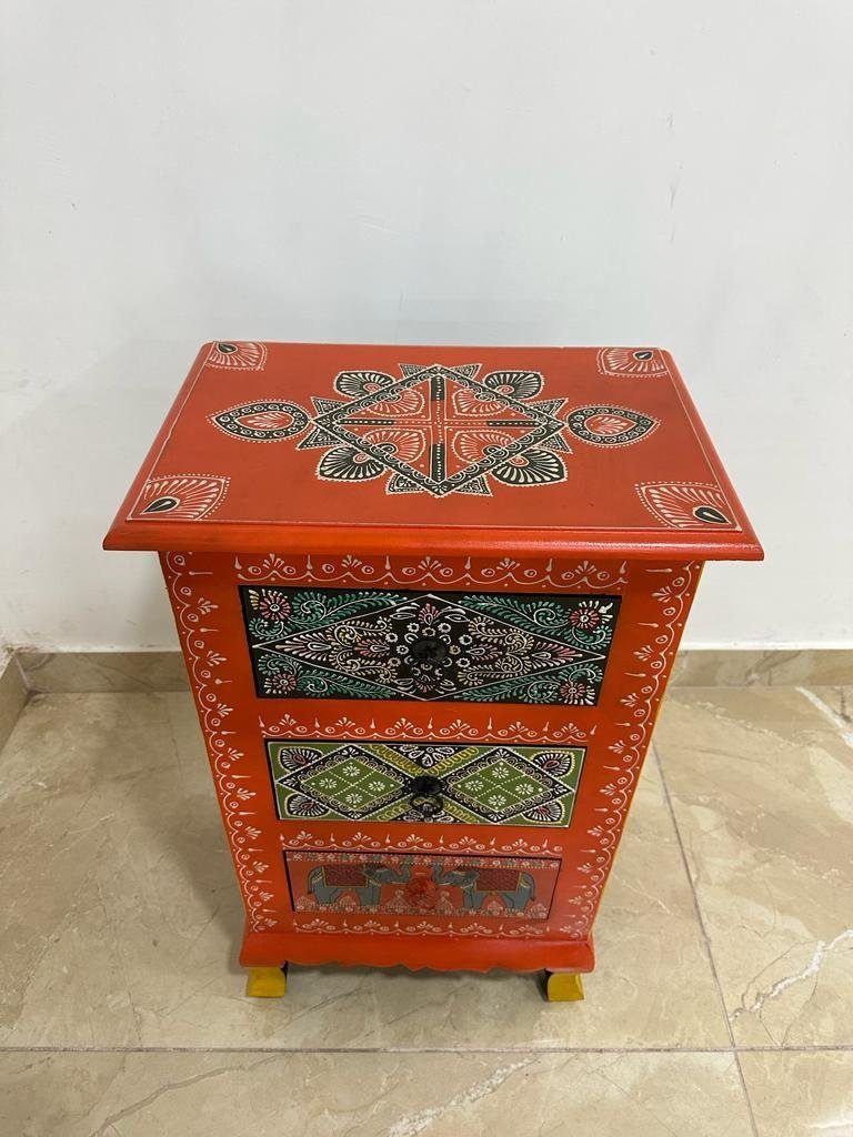 Handarbeit Kommode Schubladen Oriental 75 Bunt Dulari cm Mehrzweckschrank Indien mit Galerie Rot