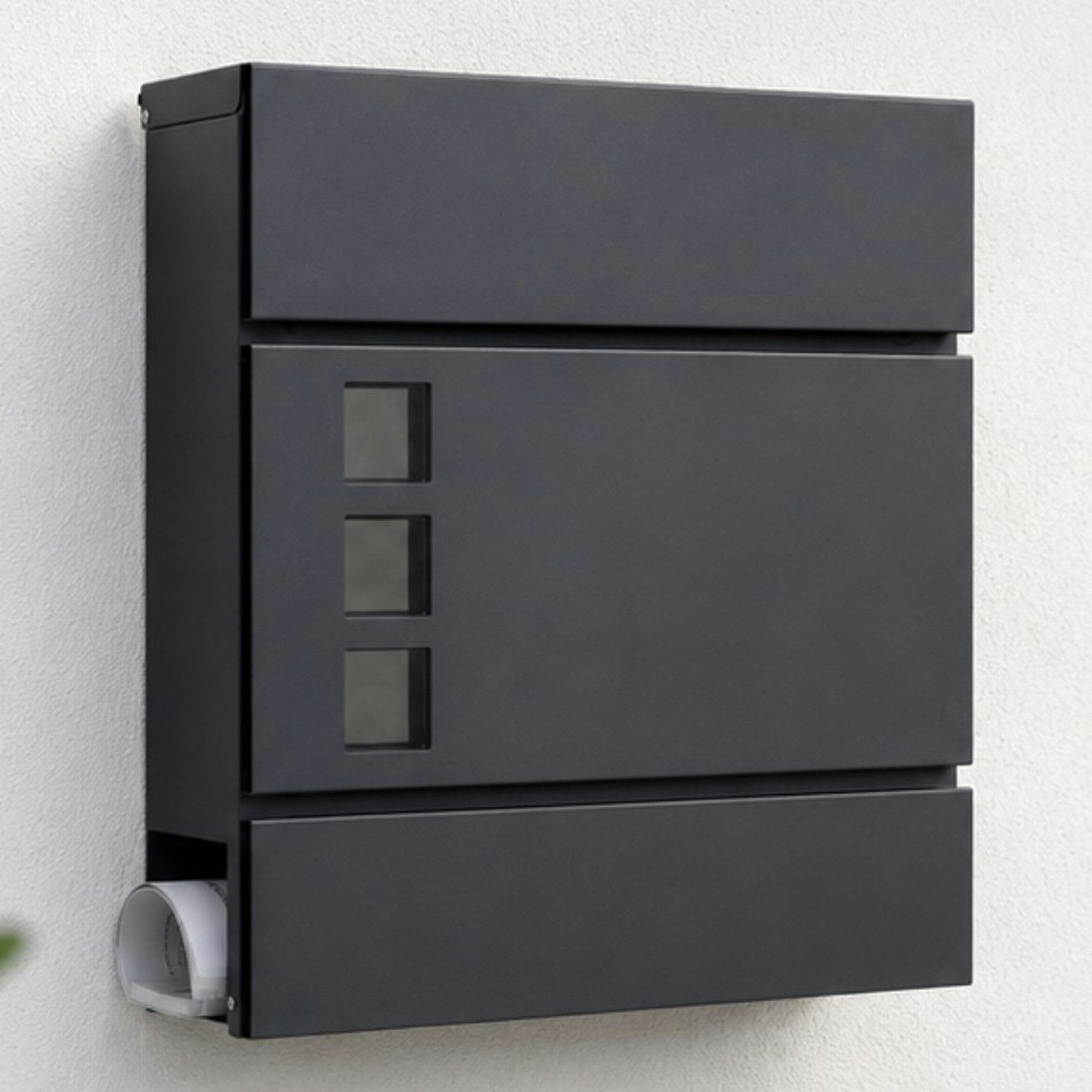 Haushalt International Briefkasten Postkasten Postbox Mailbox 37x36x10cm Metall Schwarz (Stück, 1-St., Packung), Zeitungsfach, Klappdeckel, 2 Schlüssel, Sichtfenster