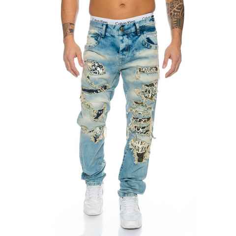 Cipo & Baxx Regular-fit-Jeans Herren Jeans Hose mit destroyed camouflage Elementen Stylische Waschung