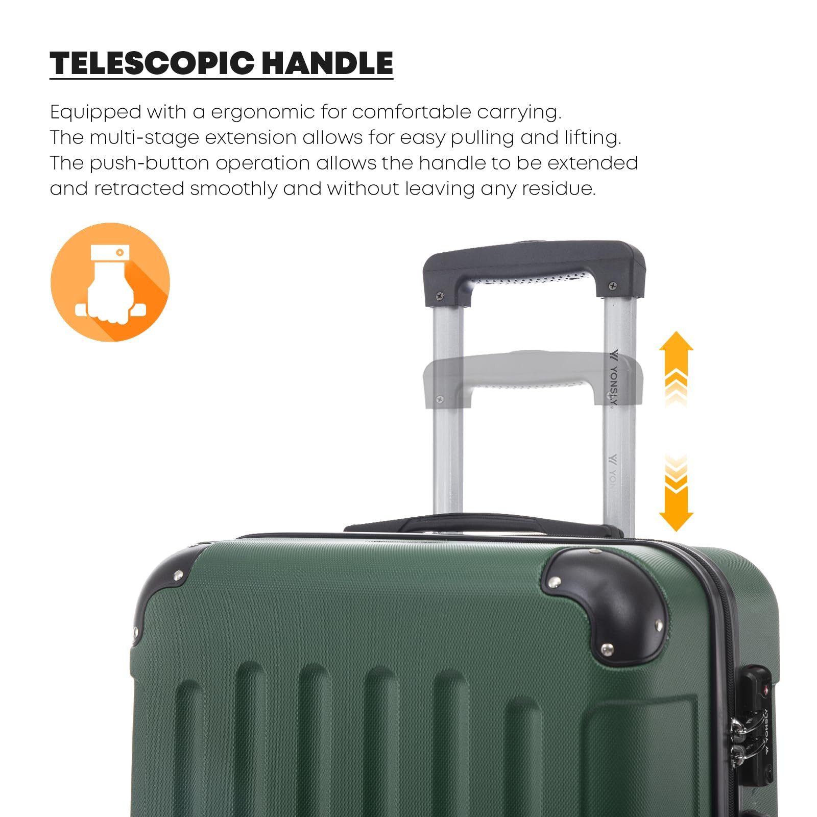 YONSLY Hartschalen-Trolley Premium Hartschalen-Reisekoffer Trolley Kabinenkoffer, 4 Rollen, TSA-Schloss, YKK-Reißverschluss, austauschbare Rollen & Griffe