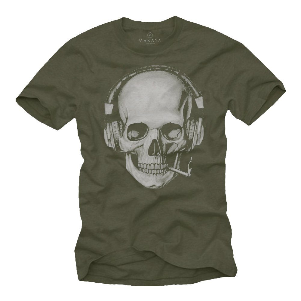 Print-Shirt Herren Totenkopf Skull Motiv Rock Band Musik Kopfhörer Hip Hop Music