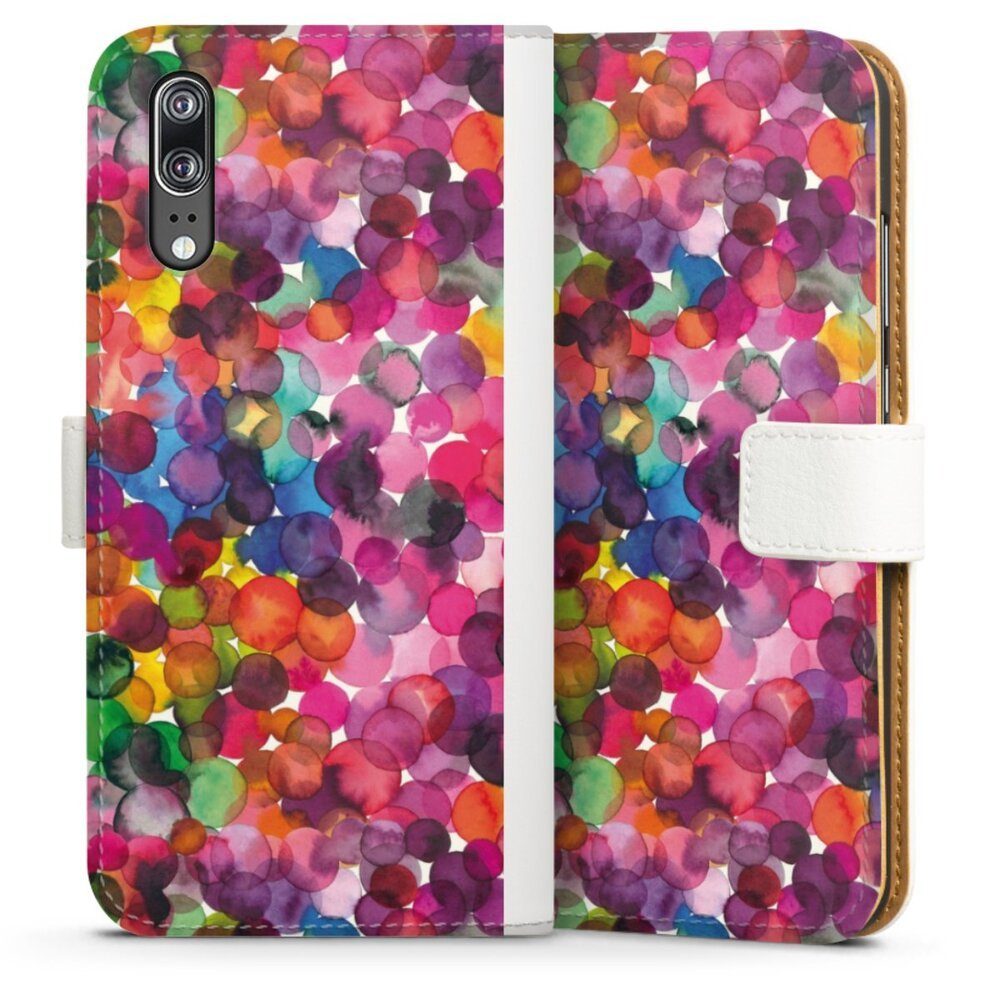 DeinDesign Handyhülle bunt Punkte Wasserfarbe Overlapped Watercolor Dots, Huawei  P20 Hülle Handy Flip Case Wallet Cover Handytasche Leder
