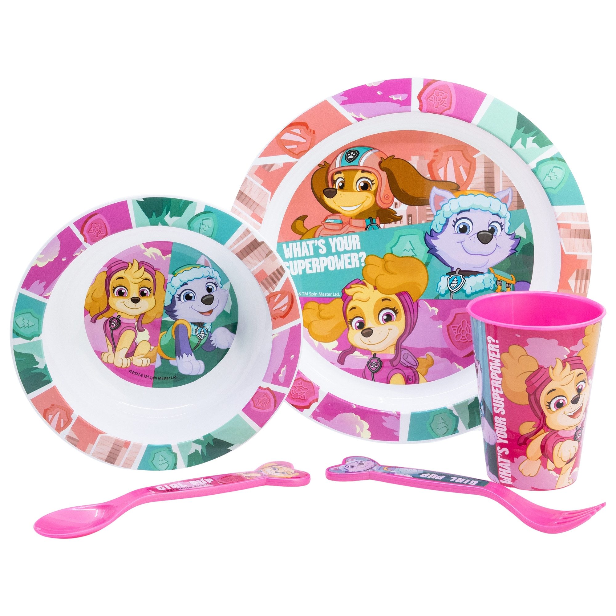 PAW PATROL Kindergeschirr-Set Paw Patrol Skye Kinder Geschirr-Set 5 tlg Becher Teller Schüssel (5-tlg), 1 Personen