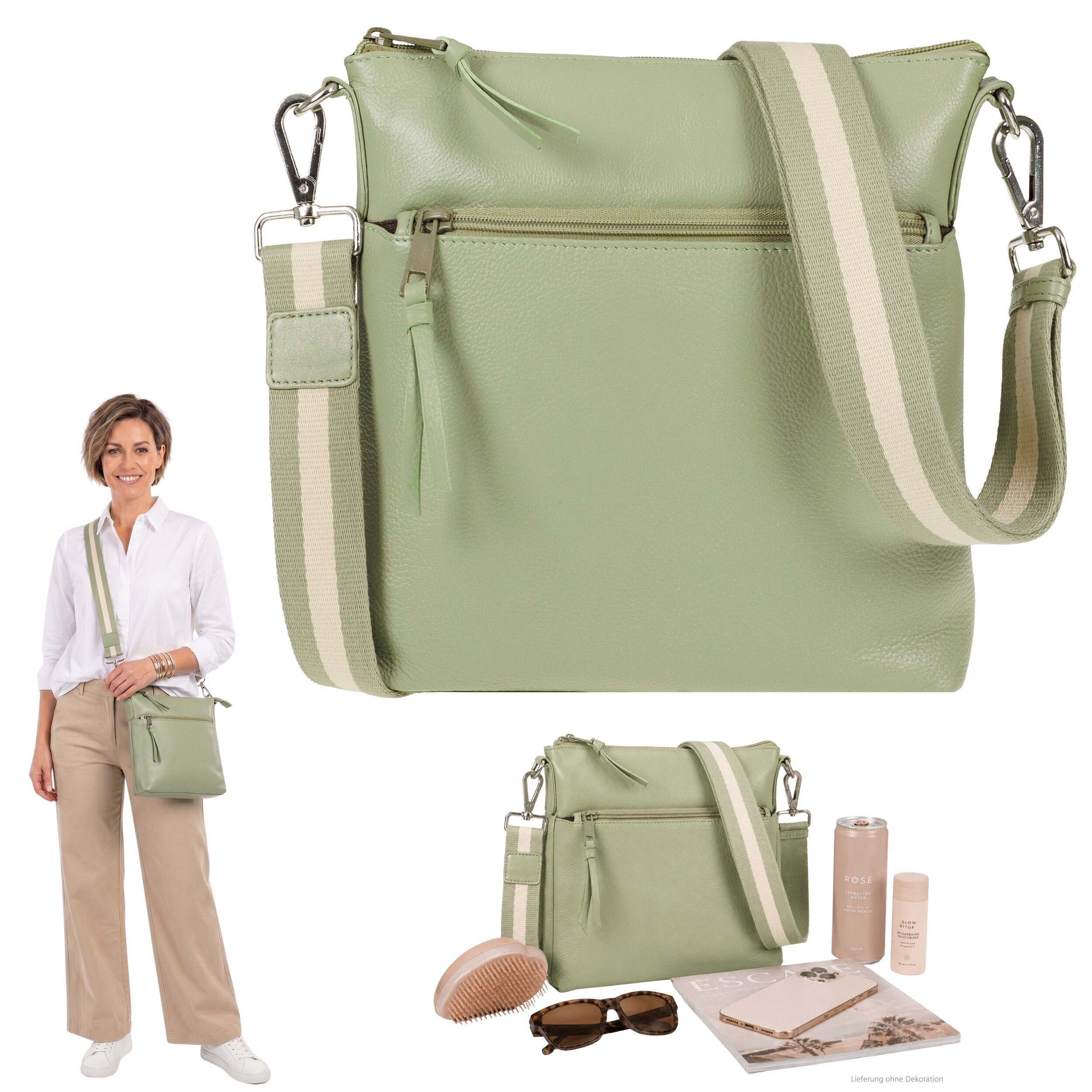 Alessandro Salvatore Handtasche Leder Tasche Umhängetasche Schultertasche Echtleder, Ledertasche Lederhandtasche Damentasche Umhänger Torino 12978 + Etui