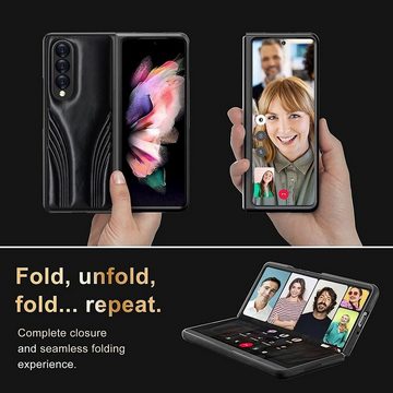 Wigento Handyhülle Für Samsung Galaxy Z Fold4 5G Kunstleder / Geprägte Faltung Kunststoff Handy Tasche Hülle Etuis Grün