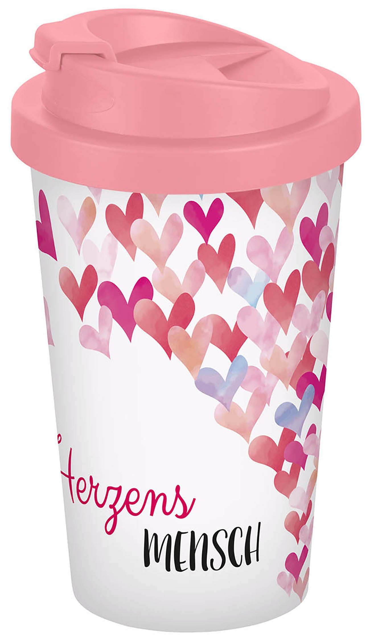 Geda Labels GmbH Coffee-to-go-Becher Herzensmensch, 1-tlg., PP, Rosa, 400 ml, doppelwandig, auslaufsicher