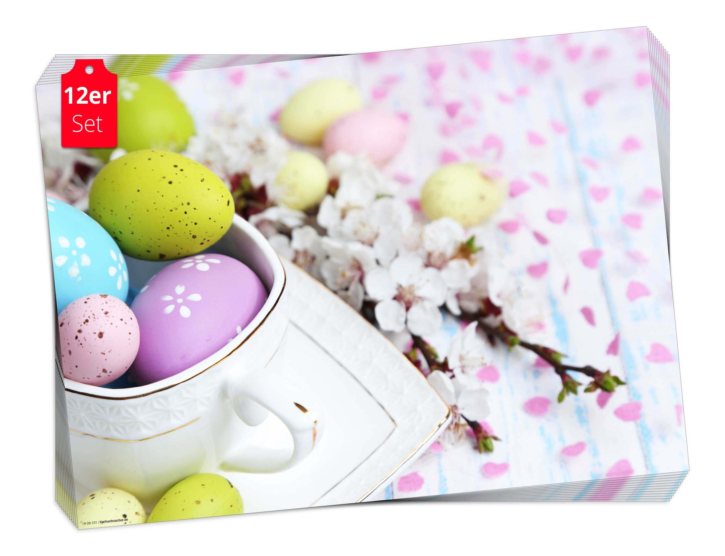 Tischsetmacher Platzset Tischset Frühling, Ostern & Blumen - Bunter Ostertisch, (aus Naturpapier in Aufbewahrungsmappe für tolles Ambiente, 12-St., 44 x 32 cm / bunt), Tischdeko Made in Germany