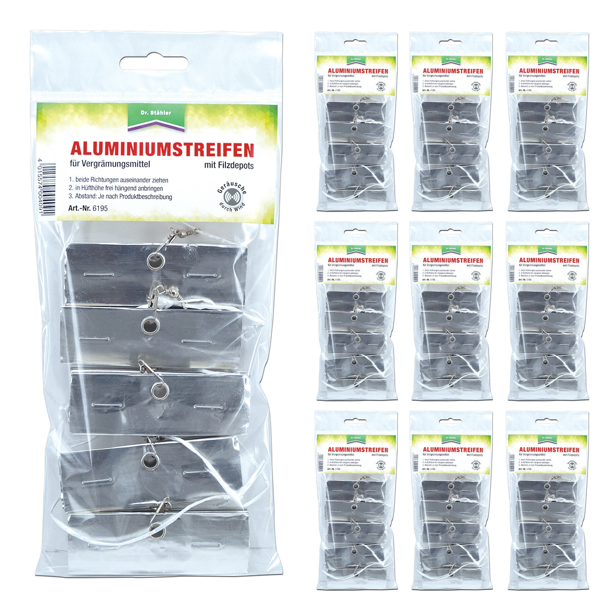 Dr. Stähler Vergrämungsmittel Ferox-Protect Aluminiumstreifen mit Filzdepots als Trägermaterial, Ferox-Protect Wildabwehrstreifen Mit Filzdepots für Sprühmittel, 50-St., Aluminiumstreifen Wildabwehr Für Schwarzwild & Witterung geeignet, Ferox-Protect Alustreifen Wildabwehr-Träger für Sprayanwendung