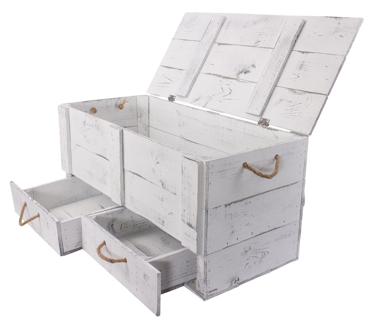 Allzweckkiste grosse shabby weiss Holztruhe Kalle mit Schubladen und Deckel