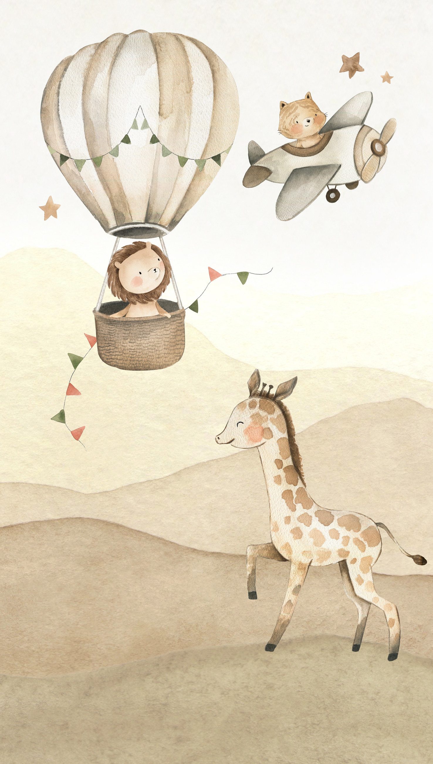 Rasch Fototapete Kinderzimmer mit Tieren, Flugzeugen und Heißluftballons, strukturiert, gemustert, (1 St), Safari Tiere