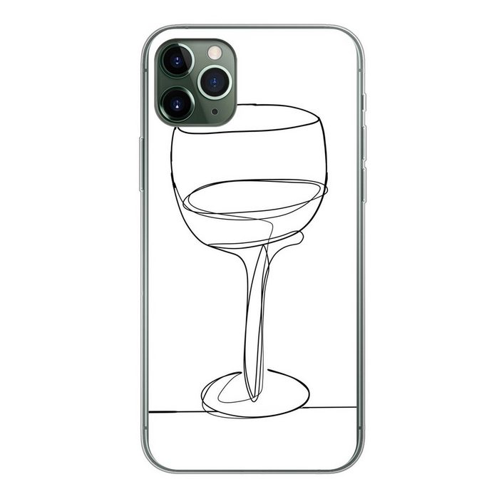 MuchoWow Handyhülle Einzeilige Illustration eines Weinglases Handyhülle Apple iPhone 11 Pro Max Smartphone-Bumper Print Handy