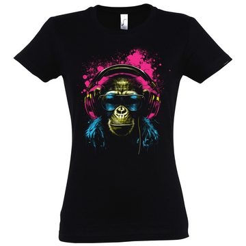 Youth Designz Print-Shirt Affe mit Headset Damen T-Shirt mit lustigen Motiv
