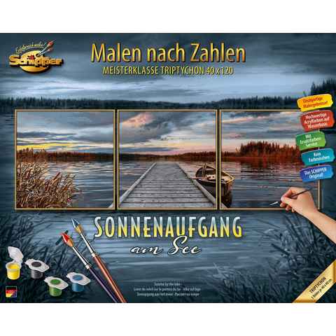 Schipper Malen nach Zahlen Meisterklasse Triptychon - Sonnenaufgang am See, Made in Germany