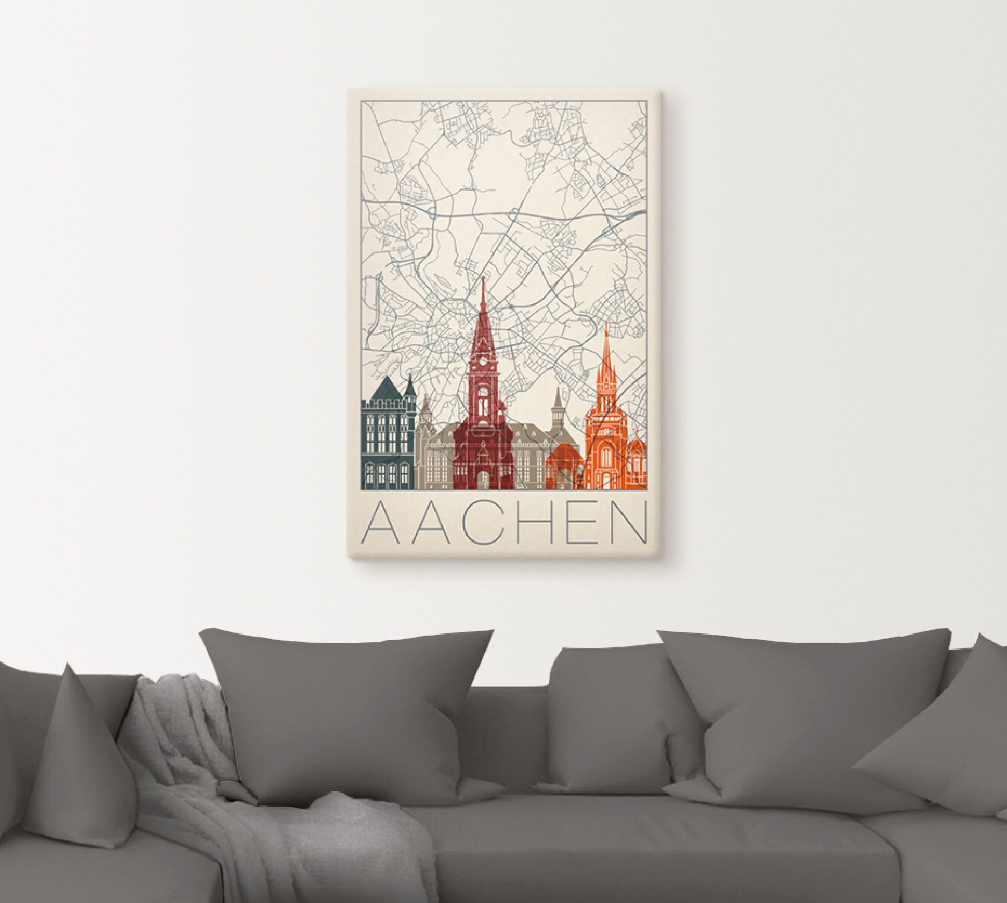 Artland Wandbild Retro Deutschland Aachen, versch. Größen oder Leinwandbild, (1 in als Poster Wandaufkleber Karte Alubild, St)