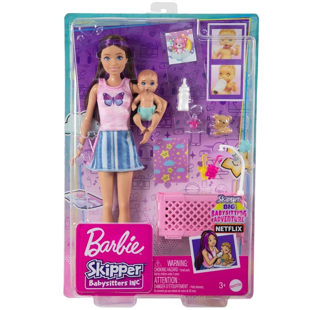 Barbie Anziehpuppe Puppe & Babybett Spiel-Set Barbie Skipper Babysitter Mat günstig online kaufen