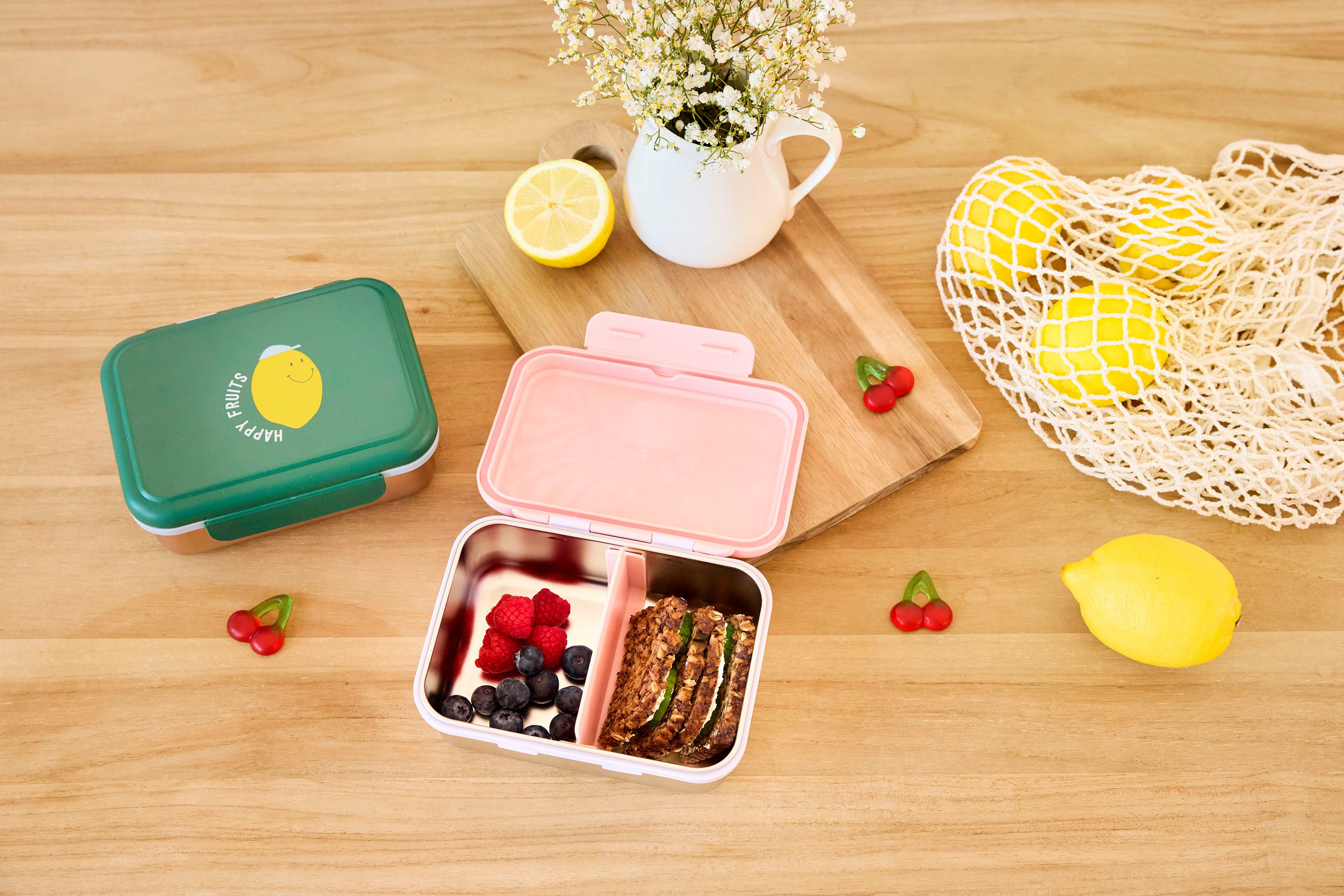 LÄSSIG Lunchbox Happy Fruits Stainless Steel Kirsche, Edelstahl, Polyprophylen (PP), Silikon, (1-tlg) – Bild 4 von 5