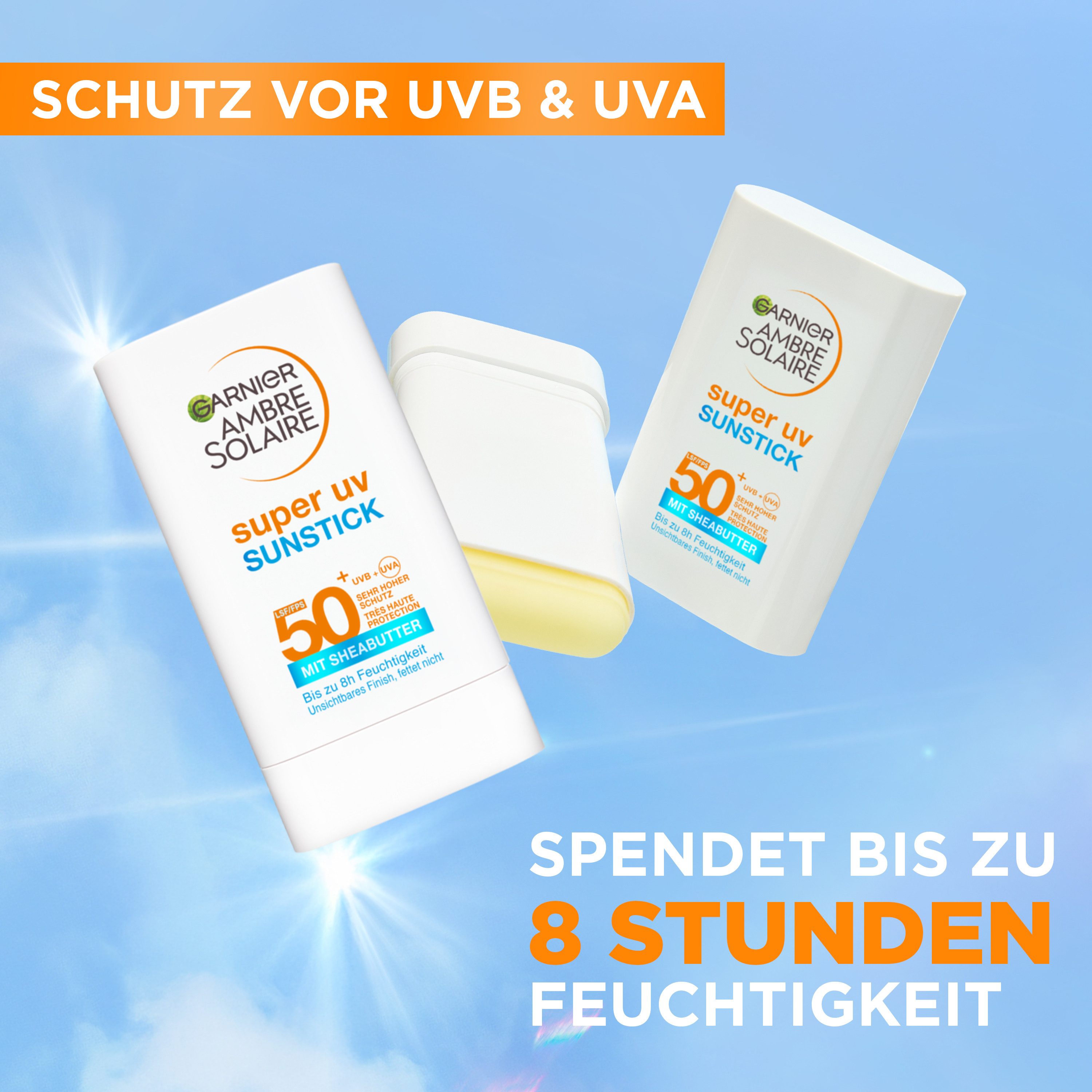 GARNIER Sonnenschutzstift AMBRE SOLAIRE SUPER UV SUNSTICK LSF 50+, mit Sheabutter, fettet nicht